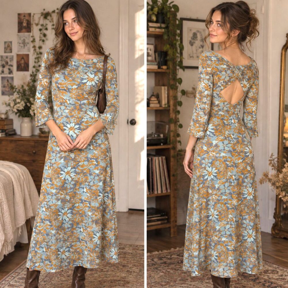 Pact Scarlett Open-Back Midi Dress in the Brushstroke Floral Print Size M